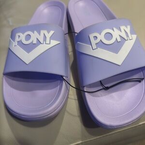 PONY Lilac Slide Sandals with White Logo Women’s Size 9